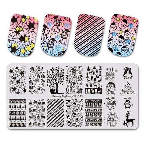 Christmas Tree Theme Rectangle Nail Stamping Plate Snowflake Penguin Design Nail Art Tool BBBXL-033