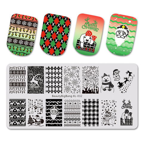 Christmas Fireworks Dog Theme Rectangle Nail Stamping Plate Deer Design Nail Art Tool BBBXL-032