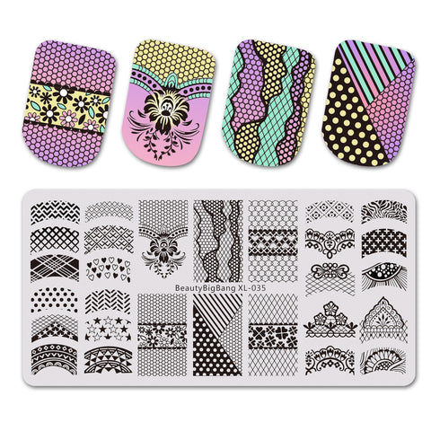 Star Flower Theme Rectangle Nail Stamping Plate Dot Design Nail Art Tool BBBXL-035