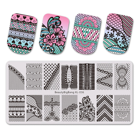 Stripe Flower Theme Rectangle Nail Stamping Plate Love Net Design Nail Art Tool BBBXL-036