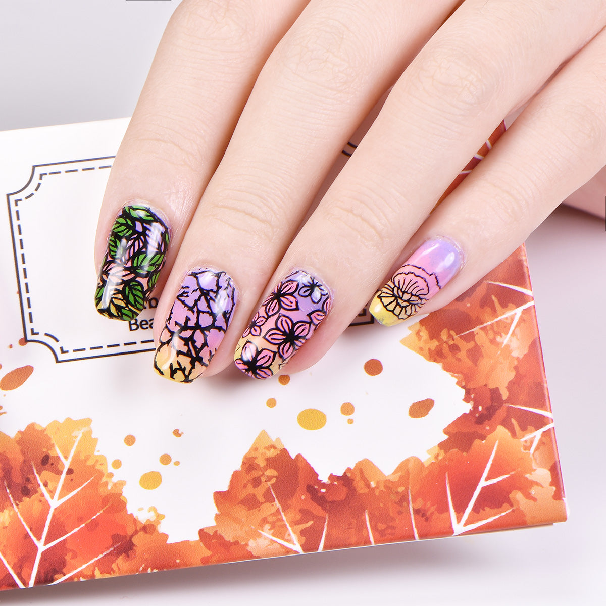 BEAUTYBIGBANG 4Pcs Nail Stamping Plate Veins Theme - Marble Leaves