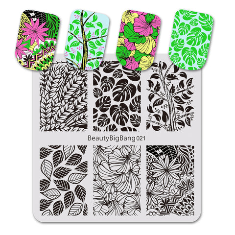 Floral Theme Square Nail Art Stamping Plates Leaf Design For Manicure BBBS-021