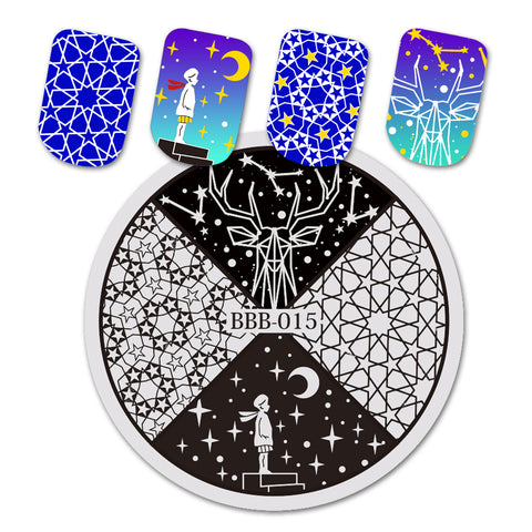 Starry Sky Theme Star Moon Design Circle Nail Art Stamping Plate BBB-015