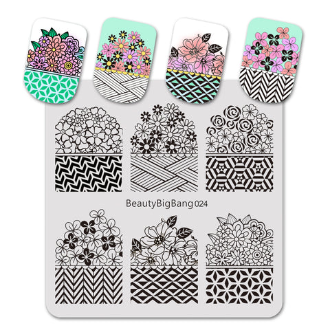 Plaid Flower Theme Square Nail Art Stamping Plate For Manicure BBBS-024