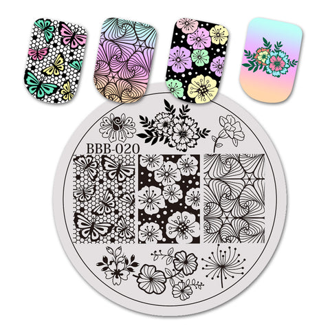 Flower Butterfly Design Circle Nail Art Stamping Plate For Manicure BBB-020