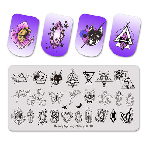 Galaxy Geometric Moon Star Rectangle Stainless Steel Stamping Plate Template Leopard Animals Crystal Nail Art Image Print BEAUTYBIGBANG BBBXL-001