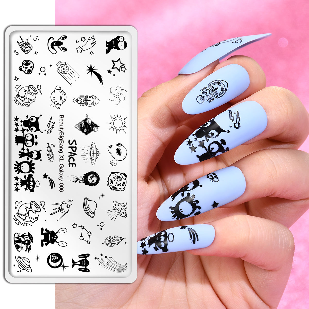 BeautyBigBang Starry Sky Nail Stamping Plates Alien Spaceship Universe  Astronaut Theme Nail Art Templates Manicure Stencil Tools
