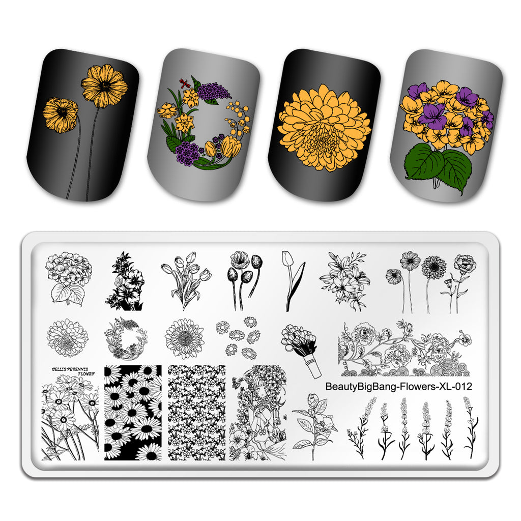 BEAUTYBIGBANG 4Pcs Nail Stamping Plate Flowers Theme - Rose